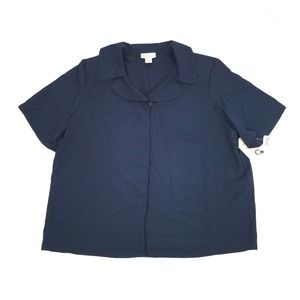 Vintage 1970s Jordan Womens Short Sleeve Button Front Blouse Size 22W Navy Blue